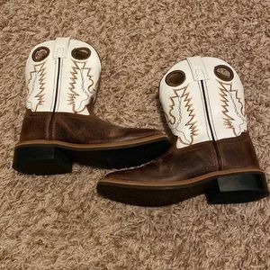 Smoky Mountain Kids Distressed Brown and white Wide Square Toe Western